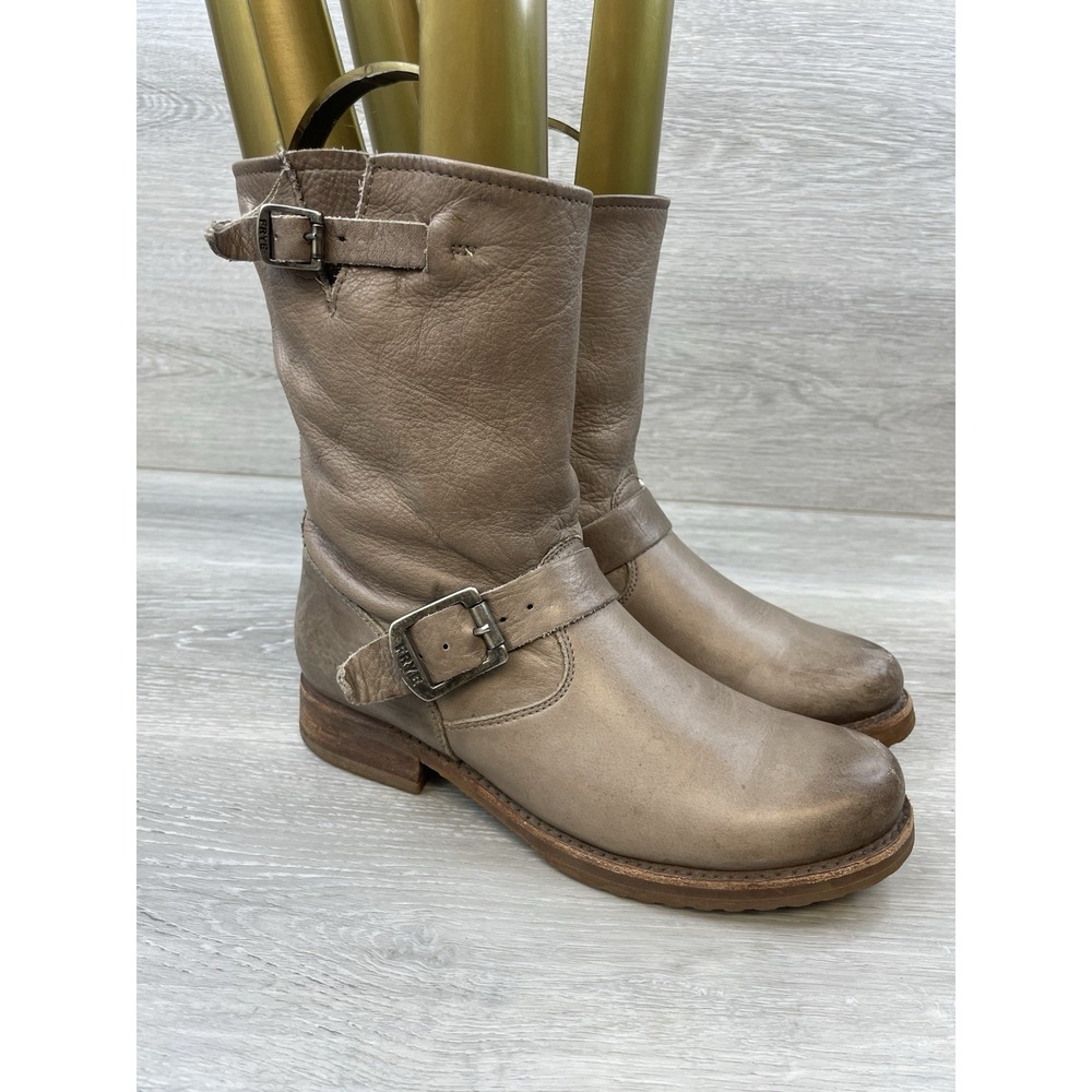 Frye Veronica Women's‎ Short Engineer Boots Taupe7.5  Distressed Leather Buckle